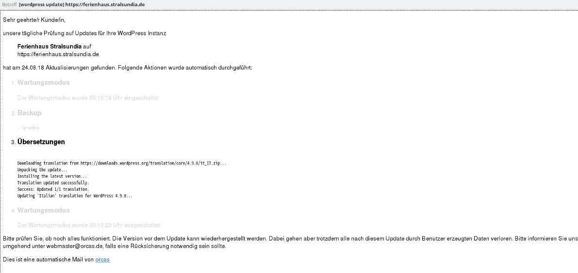 WP Update Mail orcas.de